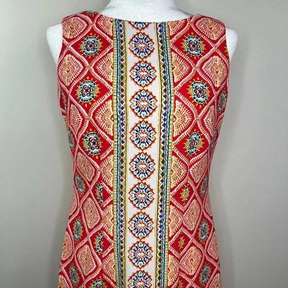 R&K Sleeveless Colorful Pattern Panel Dress - Pink, Blue, Yellow, White - 4 - Picture 3 of 14